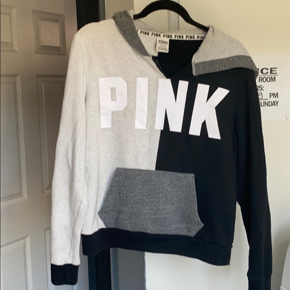 Pink hoodie , grey, black and white